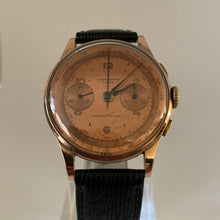 Load image into Gallery viewer, Chronograph Suisse Solid 18KT Rose Gold with a rare Bronze Dial