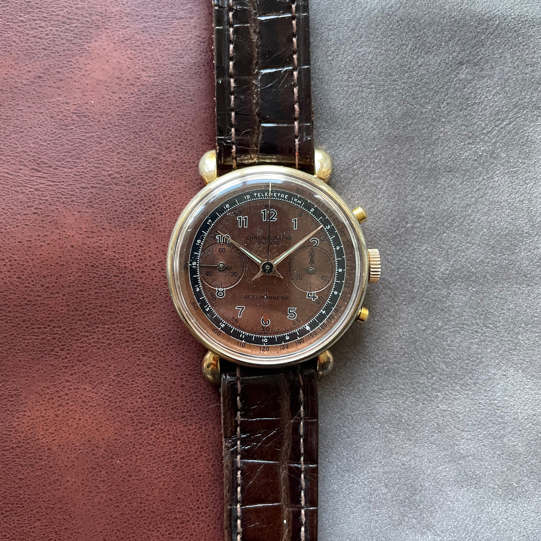 Chronographe Suisse 'Chocolate' Dial Stepped Case with Teardrop Lugs